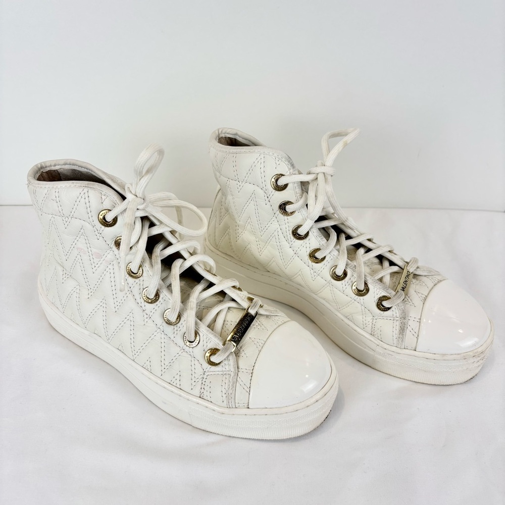 VALENTINO BY MARIO VALENTINO Bianca White Leather High-top Sneakers Women's 6